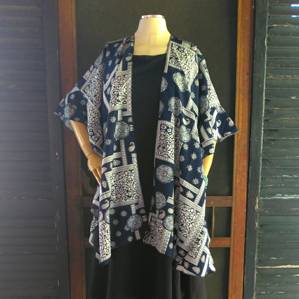 Styliné Blue Ruffled Handkerchief Kimono (NWT)